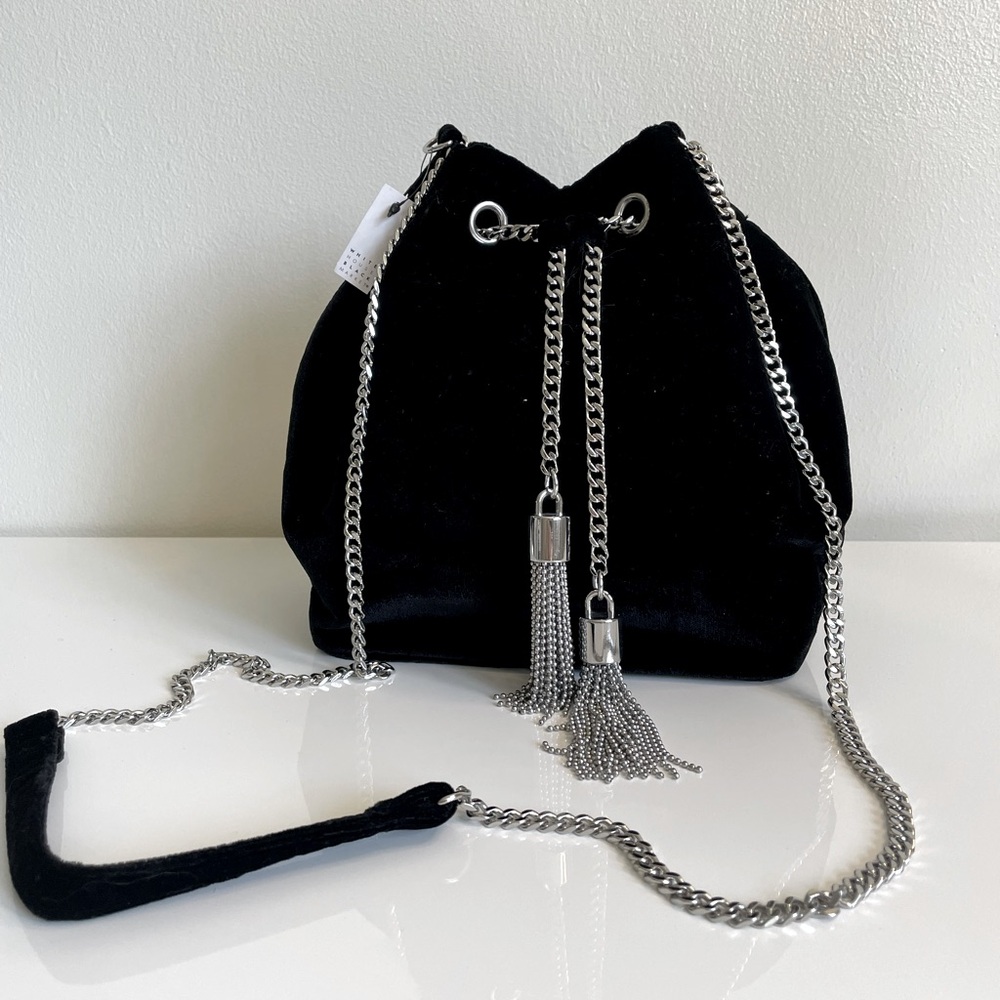 NWT WHBM Black Silver Tassel Crossbody bag